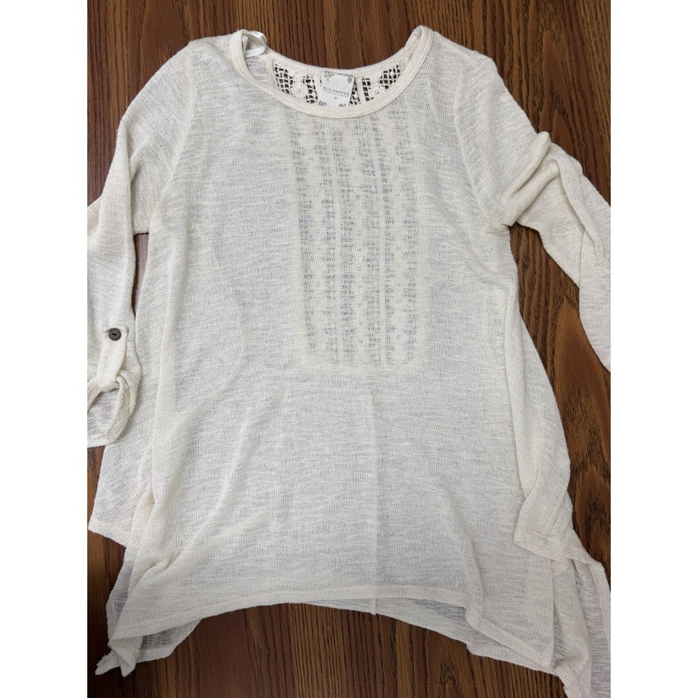 Blu Pepper Medium Lightweight Sweater With Lace Back Cream Color